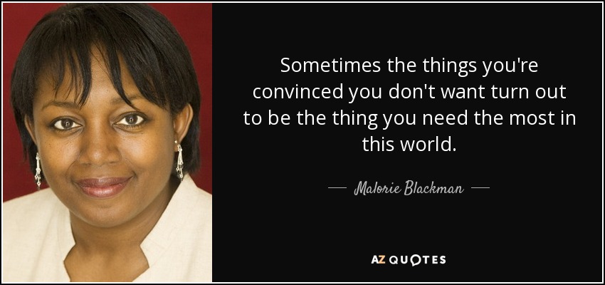 Sometimes the things you're convinced you don't want turn out to be the thing you need the most in this world. - Malorie Blackman