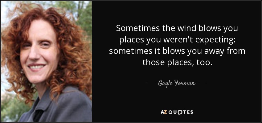 Sometimes the wind blows you places you weren't expecting: sometimes it blows you away from those places, too. - Gayle Forman