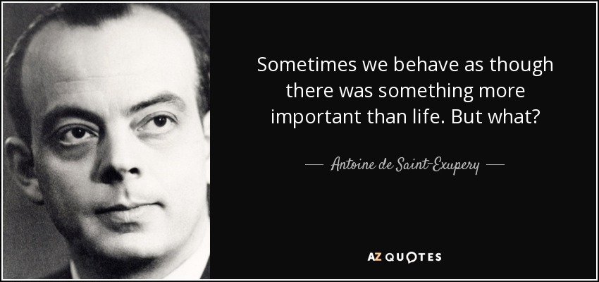 Sometimes we behave as though there was something more important than life. But what? - Antoine de Saint-Exupery