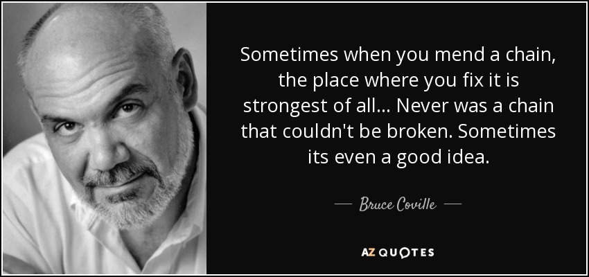 Sometimes when you mend a chain, the place where you fix it is strongest of all... Never was a chain that couldn't be broken. Sometimes its even a good idea. - Bruce Coville