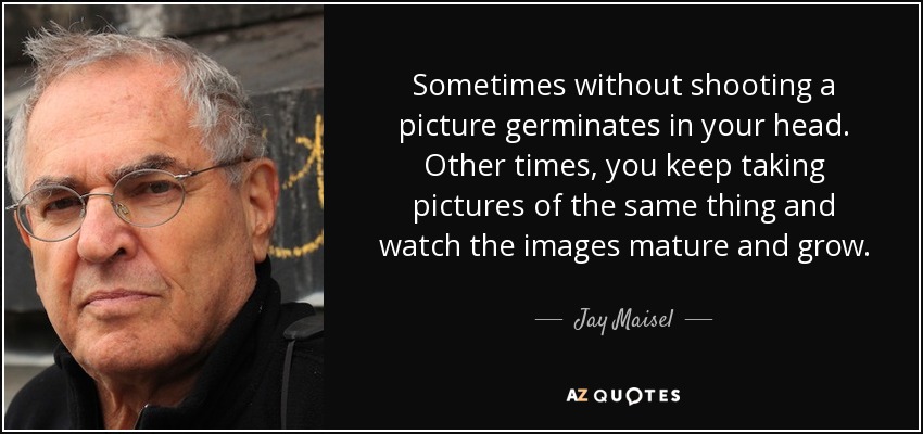 Sometimes without shooting a picture germinates in your head. Other times, you keep taking pictures of the same thing and watch the images mature and grow. - Jay Maisel