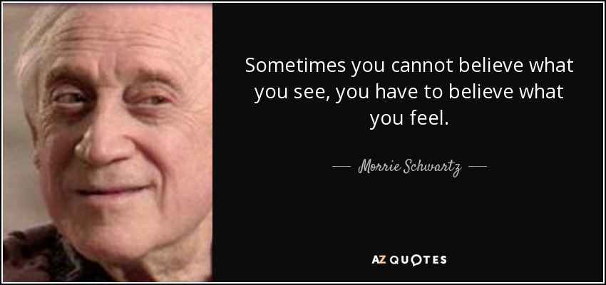 Sometimes you cannot believe what you see, you have to believe what you feel. - Morrie Schwartz