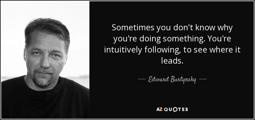 Sometimes you don't know why you're doing something. You're intuitively following, to see where it leads. - Edward Burtynsky