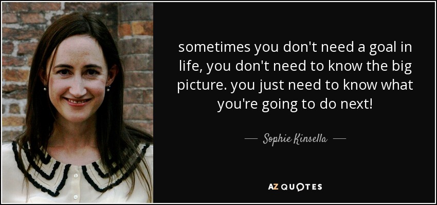sometimes you don't need a goal in life, you don't need to know the big picture. you just need to know what you're going to do next! - Sophie Kinsella