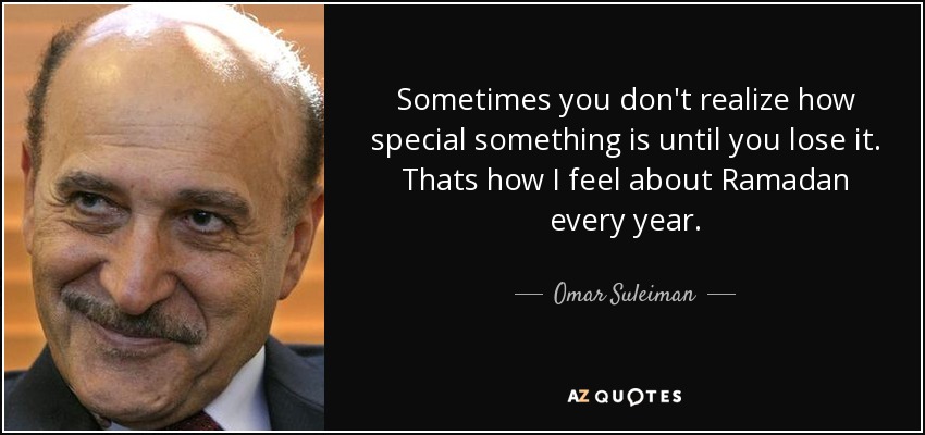 Sometimes you don't realize how special something is until you lose it. Thats how I feel about Ramadan every year. - Omar Suleiman