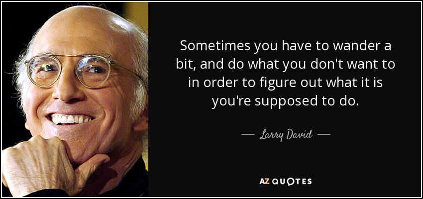 Sometimes you have to wander a bit, and do what you don't want to in order to figure out what it is you're supposed to do. - Larry David