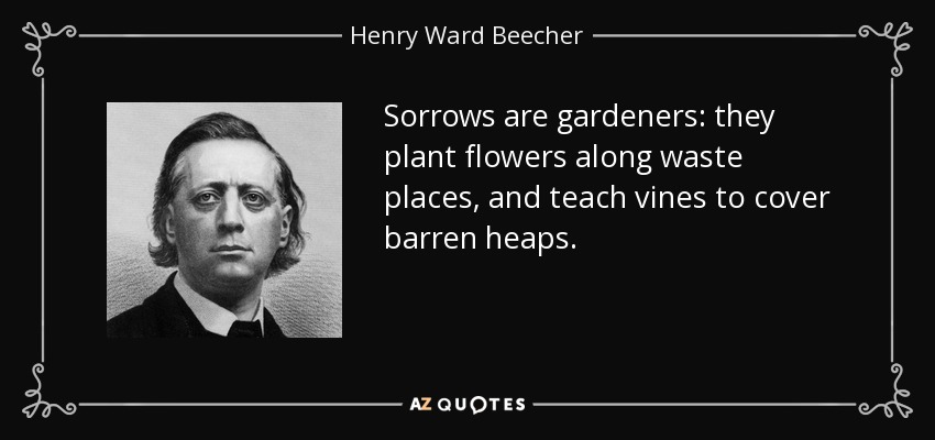 Sorrows are gardeners: they plant flowers along waste places, and teach vines to cover barren heaps. - Henry Ward Beecher