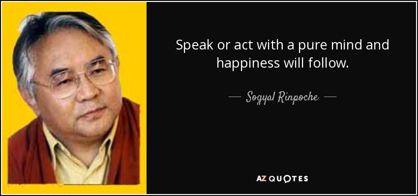 Speak or act with a pure mind and happiness will follow. - Sogyal Rinpoche
