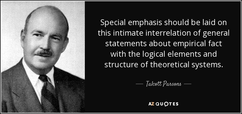 Special emphasis should be laid on this intimate interrelation of general statements about empirical fact with the logical elements and structure of theoretical systems. - Talcott Parsons
