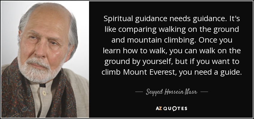 Spiritual guidance needs guidance. It's like comparing walking on the ground and mountain climbing. Once you learn how to walk, you can walk on the ground by yourself, but if you want to climb Mount Everest, you need a guide. - Seyyed Hossein Nasr