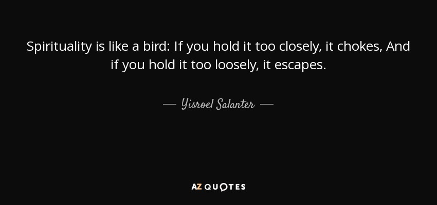 Spirituality is like a bird: If you hold it too closely, it chokes, And if you hold it too loosely, it escapes. - Yisroel Salanter