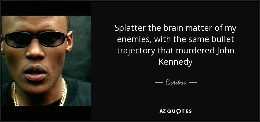 Splatter the brain matter of my enemies, with the same bullet trajectory that murdered John Kennedy - Canibus