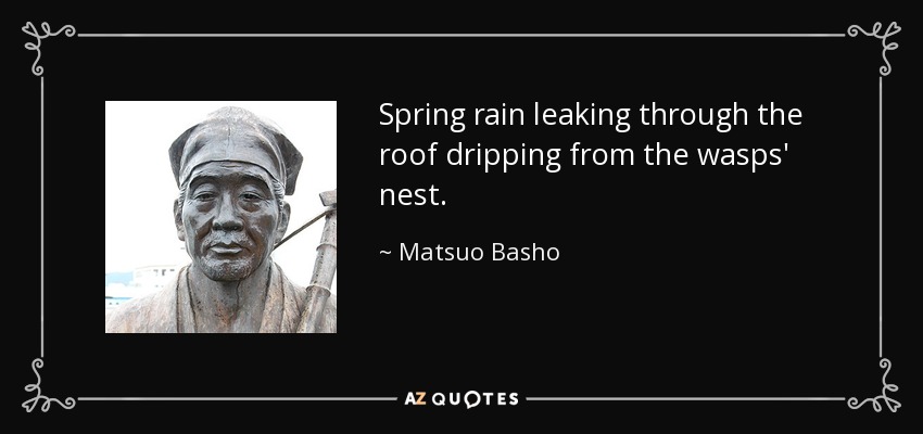 Spring rain leaking through the roof dripping from the wasps' nest. - Matsuo Basho
