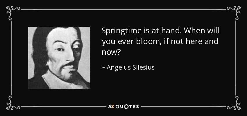 Springtime is at hand. When will you ever bloom, if not here and now? - Angelus Silesius