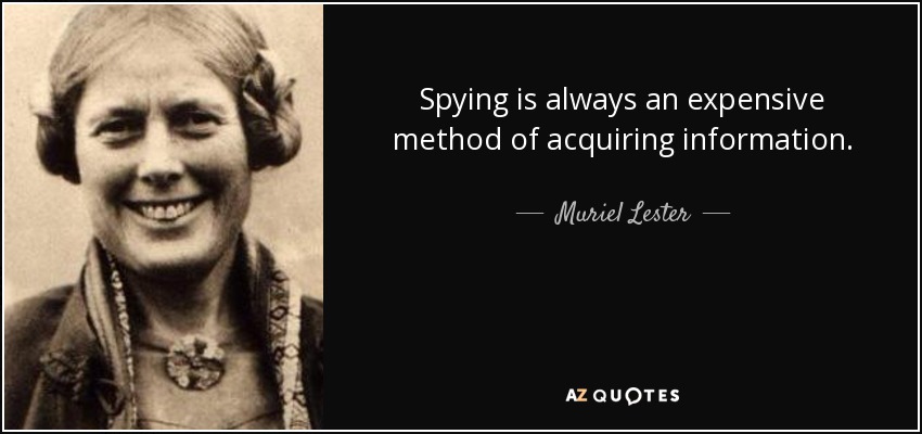 Spying is always an expensive method of acquiring information. - Muriel Lester