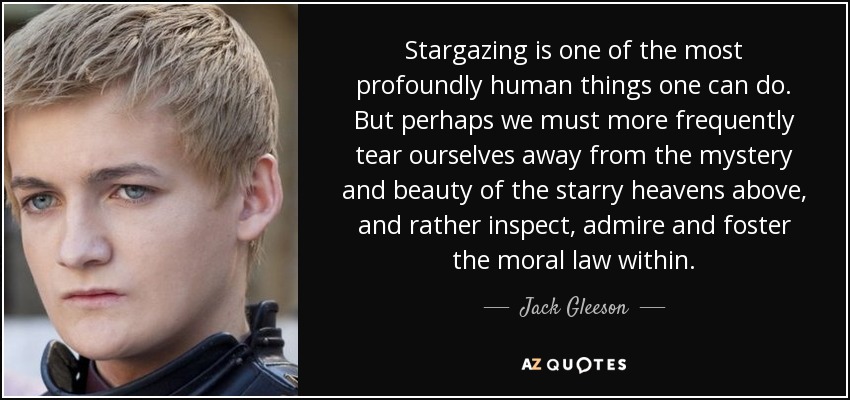 Stargazing is one of the most profoundly human things one can do. But perhaps we must more frequently tear ourselves away from the mystery and beauty of the starry heavens above, and rather inspect, admire and foster the moral law within. - Jack Gleeson