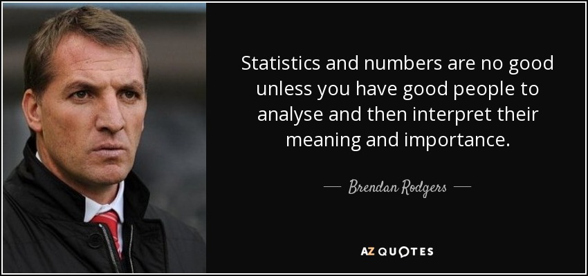Statistics and numbers are no good unless you have good people to analyse and then interpret their meaning and importance. - Brendan Rodgers
