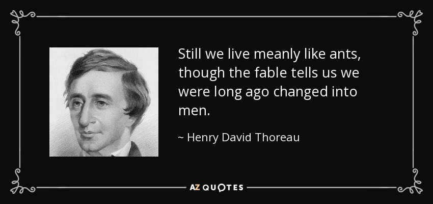 Still we live meanly like ants, though the fable tells us we were long ago changed into men. - Henry David Thoreau