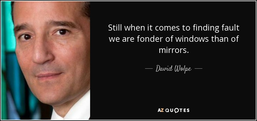 Still when it comes to finding fault we are fonder of windows than of mirrors. - David Wolpe