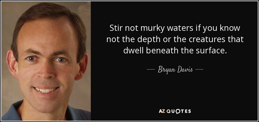 Stir not murky waters if you know not the depth or the creatures that dwell beneath the surface. - Bryan Davis