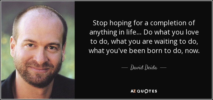 Stop hoping for a completion of anything in life... Do what you love to do, what you are waiting to do, what you've been born to do, now. - David Deida
