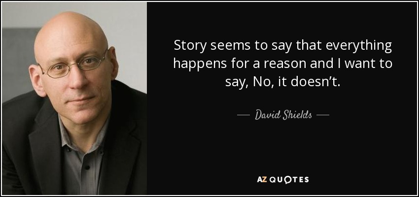 Story seems to say that everything happens for a reason and I want to say, No, it doesn’t. - David Shields