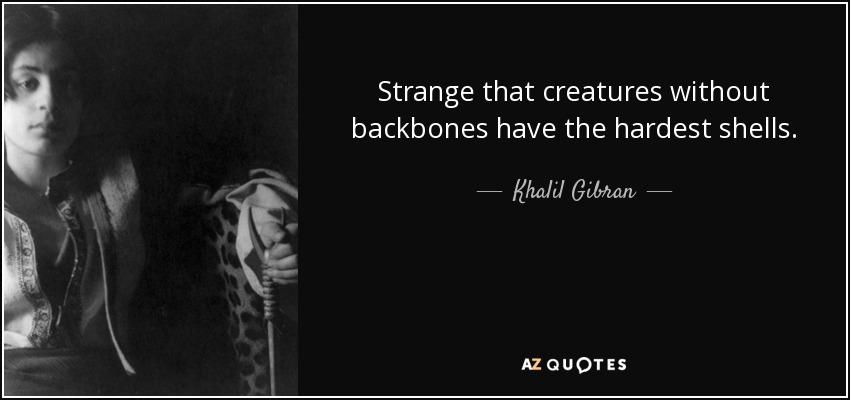 Strange that creatures without backbones have the hardest shells. - Khalil Gibran