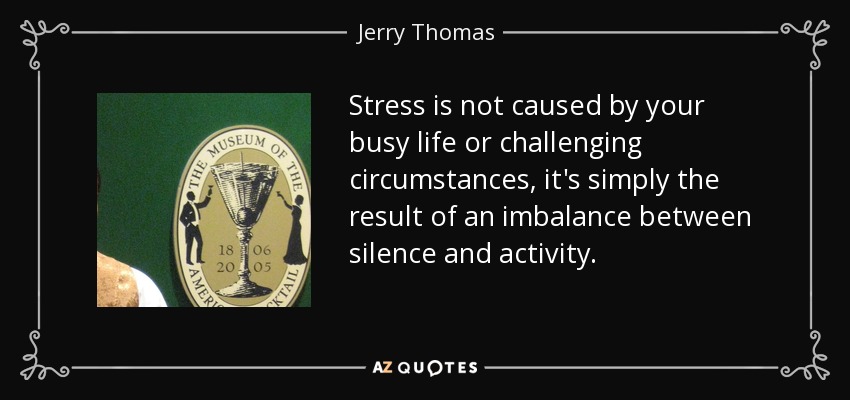 Stress is not caused by your busy life or challenging circumstances, it's simply the result of an imbalance between silence and activity. - Jerry Thomas
