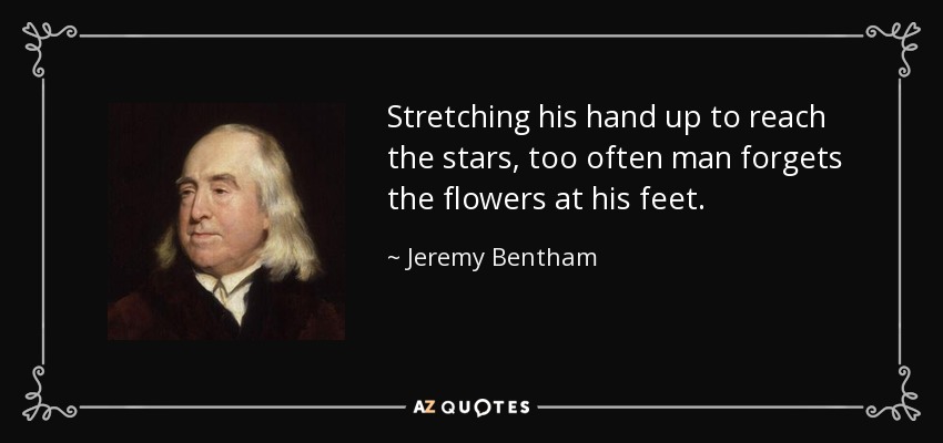Stretching his hand up to reach the stars, too often man forgets the flowers at his feet. - Jeremy Bentham