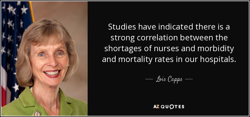 Studies have indicated there is a strong correlation between the shortages of nurses and morbidity and mortality rates in our hospitals. - Lois Capps