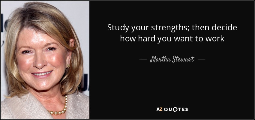 Study your strengths; then decide how hard you want to work - Martha Stewart