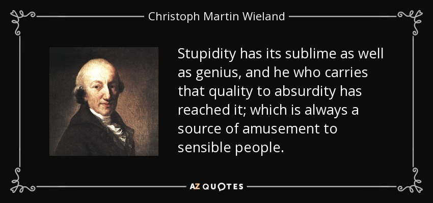 Stupidity has its sublime as well as genius, and he who carries that quality to absurdity has reached it; which is always a source of amusement to sensible people. - Christoph Martin Wieland