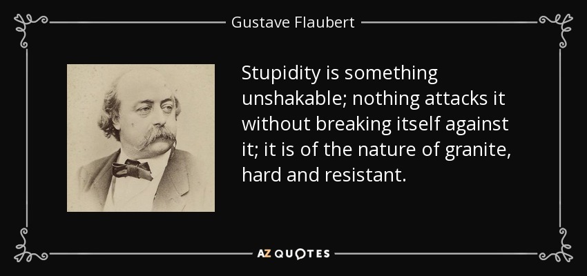 Stupidity is something unshakable; nothing attacks it without breaking itself against it; it is of the nature of granite, hard and resistant. - Gustave Flaubert