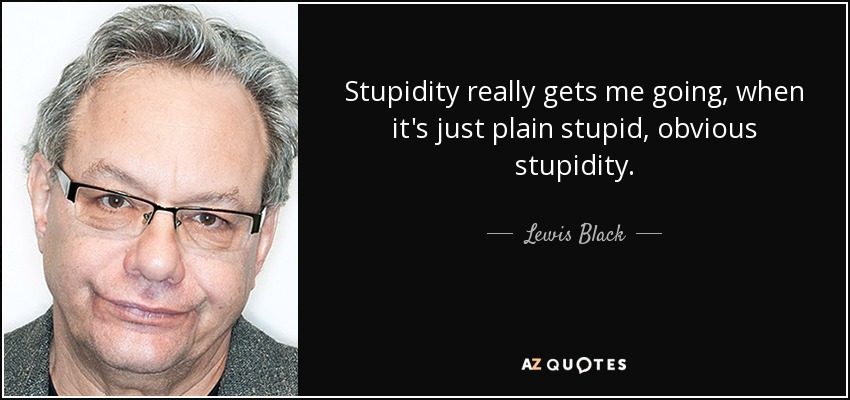 Stupidity really gets me going, when it's just plain stupid, obvious stupidity. - Lewis Black
