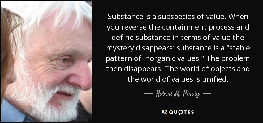 Substance is a subspecies of value. When you reverse the containment process and define substance in terms of value the mystery disappears: substance is a 
