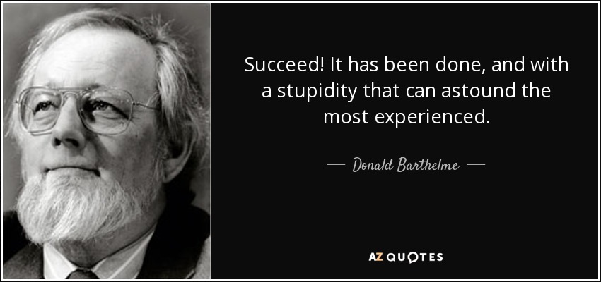 Succeed! It has been done, and with a stupidity that can astound the most experienced. - Donald Barthelme