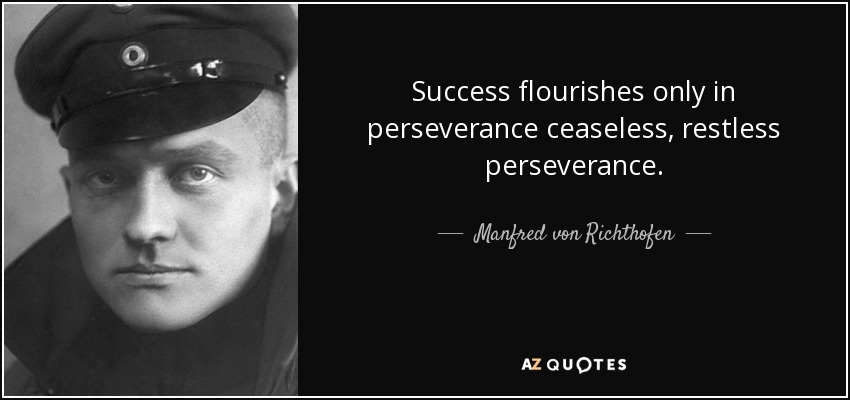 Success flourishes only in perseverance ceaseless, restless perseverance. - Manfred von Richthofen