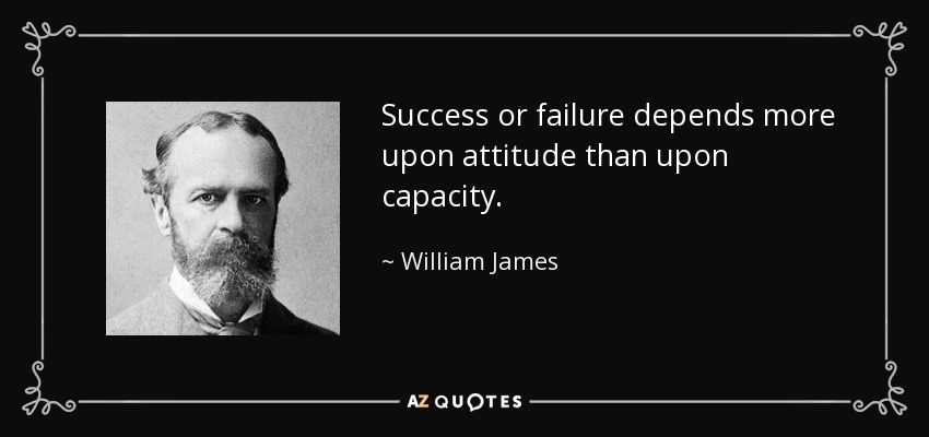 Success or failure depends more upon attitude than upon capacity. - William James