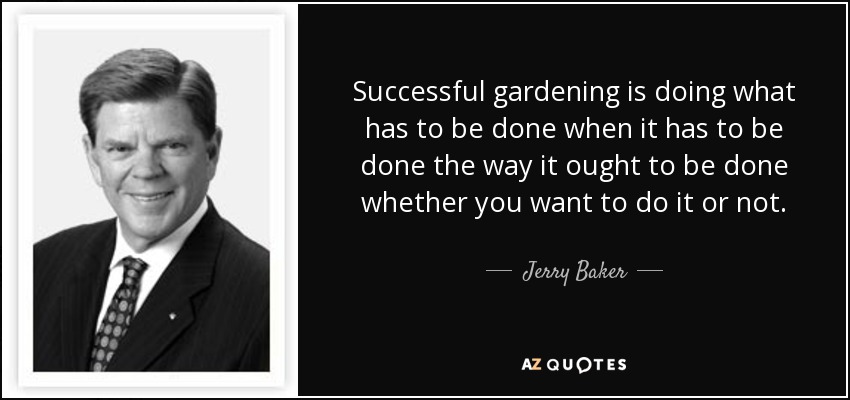 Successful gardening is doing what has to be done when it has to be done the way it ought to be done whether you want to do it or not. - Jerry Baker
