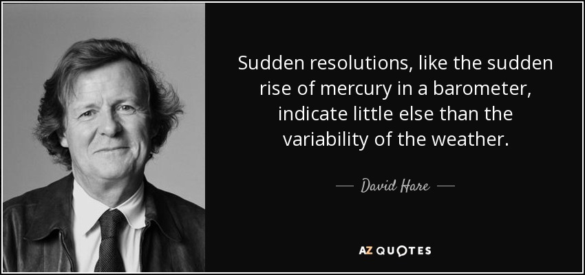 Sudden resolutions, like the sudden rise of mercury in a barometer, indicate little else than the variability of the weather. - David Hare
