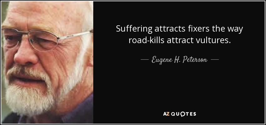 Suffering attracts fixers the way road-kills attract vultures. - Eugene H. Peterson
