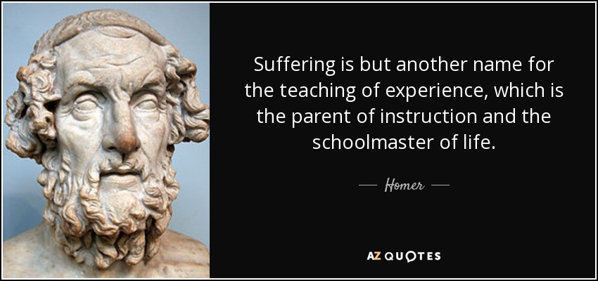 Suffering is but another name for the teaching of experience, which is the parent of instruction and the schoolmaster of life. - Homer