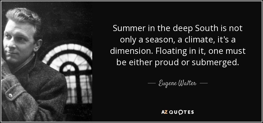 Summer in the deep South is not only a season, a climate, it's a dimension. Floating in it, one must be either proud or submerged. - Eugene Walter