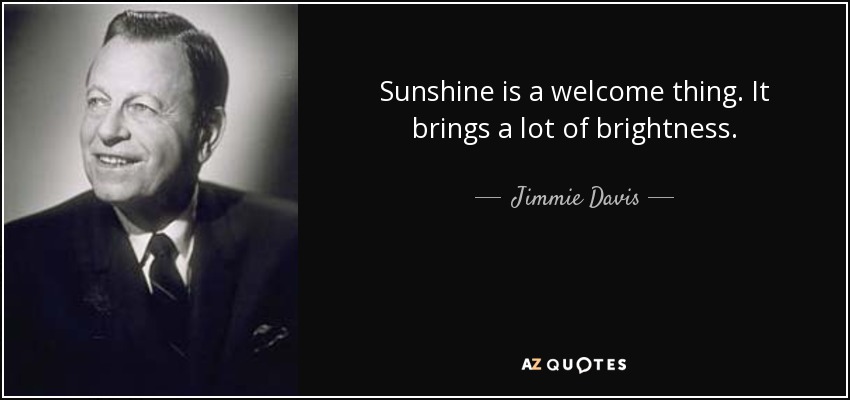 Sunshine is a welcome thing. It brings a lot of brightness. - Jimmie Davis