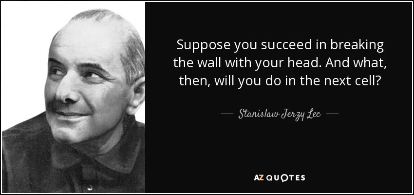 Suppose you succeed in breaking the wall with your head. And what, then, will you do in the next cell? - Stanislaw Jerzy Lec