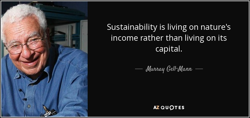 Sustainability is living on nature's income rather than living on its capital. - Murray Gell-Mann