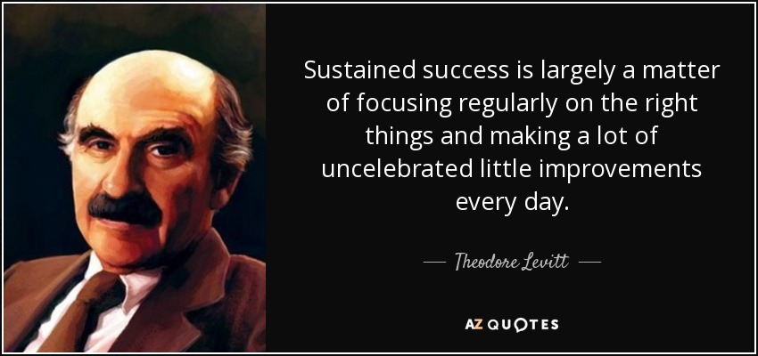 Sustained success is largely a matter of focusing regularly on the right things and making a lot of uncelebrated little improvements every day. - Theodore Levitt