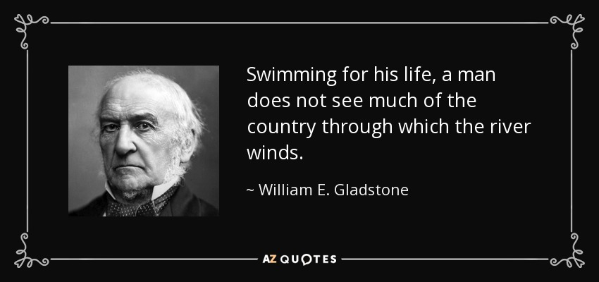 Swimming for his life, a man does not see much of the country through which the river winds. - William E. Gladstone