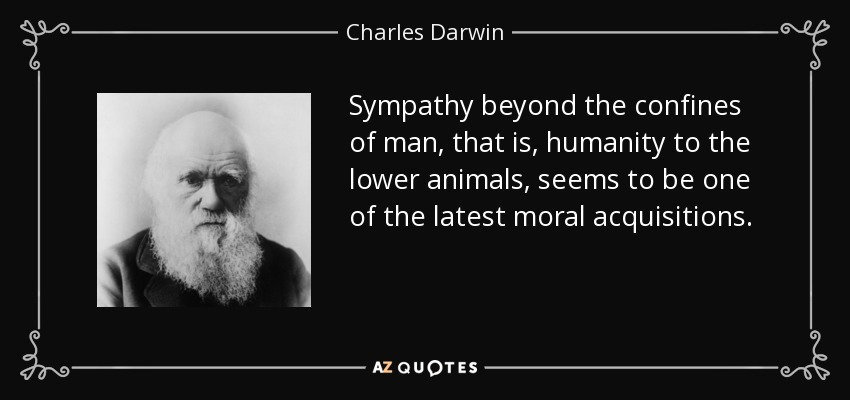 Sympathy beyond the confines of man, that is, humanity to the lower animals, seems to be one of the latest moral acquisitions. - Charles Darwin