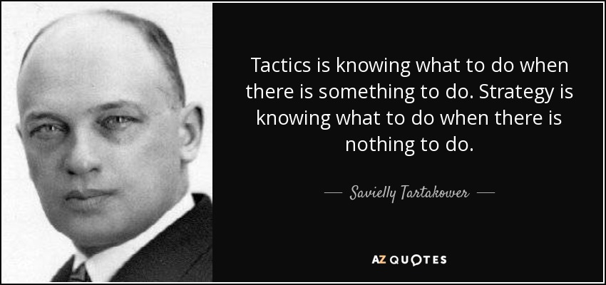 Tactics is knowing what to do when there is something to do. Strategy is knowing what to do when there is nothing to do. - Savielly Tartakower
